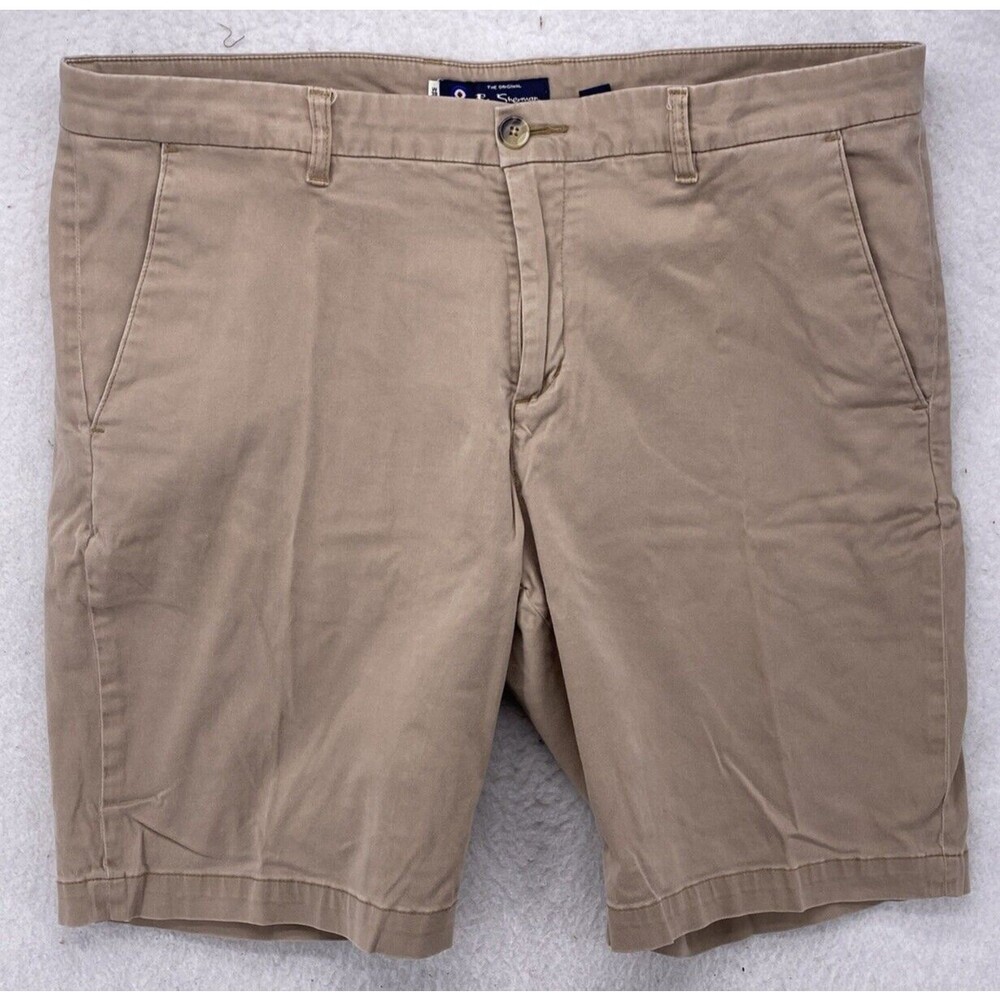Ben Sherman Original Chino Shorts Size 38 Mens Tan Khaki Flat Front Cotton Twill